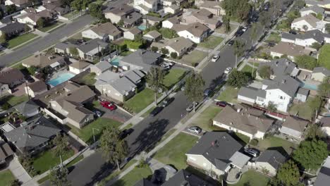 Burbank-California-residential-suburban-properties-garden-lawns-and-rooftops-aerial-birds-eye-view