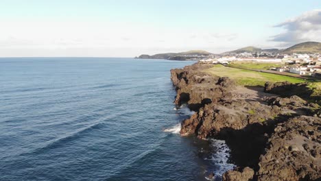 4k-drone-footage-of-a-scenic-aerial-view-slowly-flying-over-the-rocky-coast-of-Azores,-Portugal