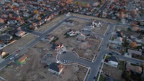 American-city-residential-development-site,-aerial-view