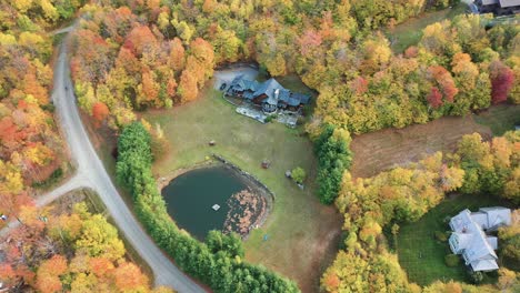 Aerial-View-of-Countryside-Ranch-in-Scenic-Autumn-Landscape-of-New-England,-USA