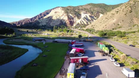 Aerial-view-of-the-Big-Rock-Candy-Mountain-Caboose-Village-in-Sevier-County-Utah