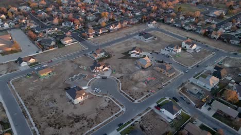 New-Development-Housing-in-Suburban-Neighborhood,-Aerial-Birds-Eye