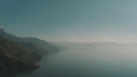 Drone-aerial-landscape-establishing-shot-of-lake-Atitlan-Guatemala