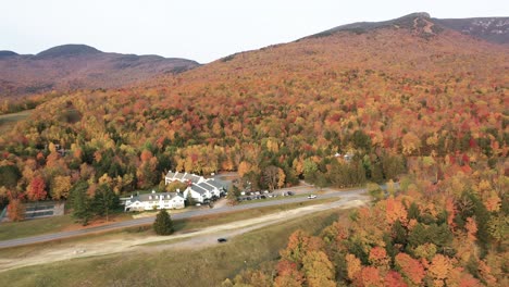 Aerial-View-of-Countryside-Road-and-Hotel-at-Vermont-State-Route-USA