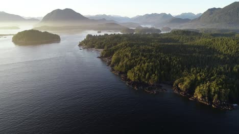 Hazy-Evening-Above-Vancouver-Island-Coastline,-Canada,-Drone-Aerial-View