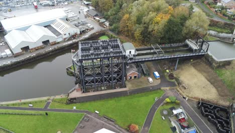 Industrial-Victorian-Anderton-canal-boat-lift-Aerial-view-River-Weaver-birdseye-high-orbit-right