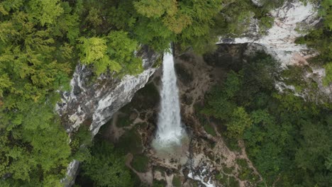 Spectacular-Wildenstein-Waterfall-in-the-southern-Austrian-Alps-from-high-above,-Aerial-orbit-left-shot