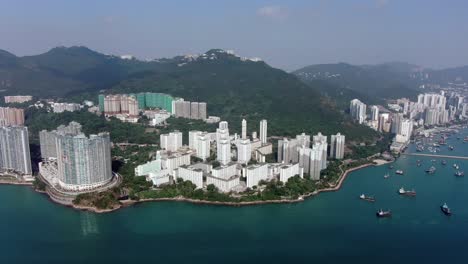 Hong-Kong-Cyberport-Waterfront-Park-Edificios-Residenciales-De-Lujo,-Vista-Aérea