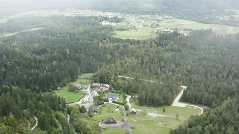 Village-of-Wildenstein-with-handcraft-museum-area-near-the-waterfall-in-Southern-Austria,-Flyover-reveal-shot