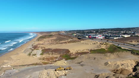 Aerial-Drone-view-of-Sand-City-Monterey-California-on-Highway-1-and-the-ocean-shot-in-4k-high-resolution