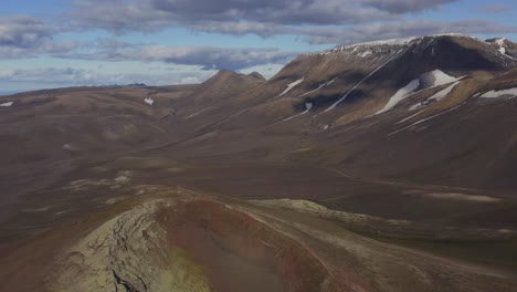 Aerial-View-Of-Volcano-Crater---Hekla-In-South-Iceland---drone-pullback