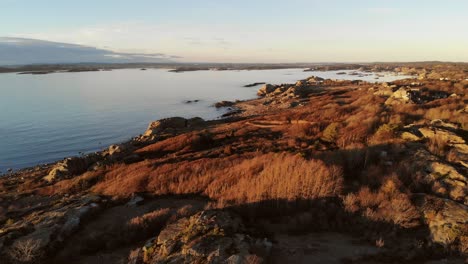 Drone-footage-of-Norway's-Southern-seacoast-at-sunset