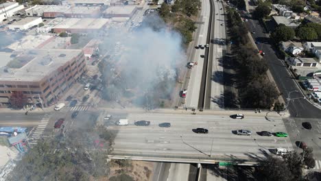Firefighters-Work-to-Contain-Brush-Fire-on-Freeway