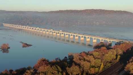 Aerial-of-Route-30-bridge-over-Susquehanna-River-between-Columbia,-Lancaster-County-and-Wrightsville,-York-County,-Pennsylvania-USA