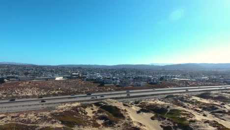 Aerial-Drone-view-of-Sand-City-Monterey-California-on-Highway-1-shot-in-4k-high-resolution