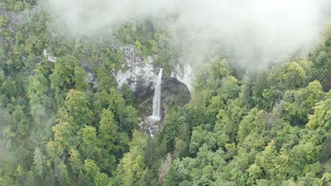 Wildenstein-Waterfall-in-the-southern-Austrian-Alps-from-high-above,-Aerial-orbit-around-shot