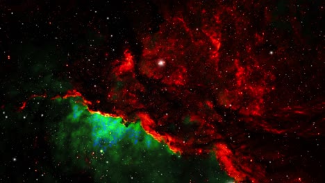 Rot-grüne-Nebelwolken-Im-Universum