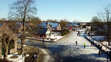 Ice-skating-in-National-Park-"de-Weerribben",-Overijssel,-The-Netherlands