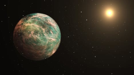 Ein-Grüner-Planet-Und-Ein-Helles-Licht-Im-Weltraum
