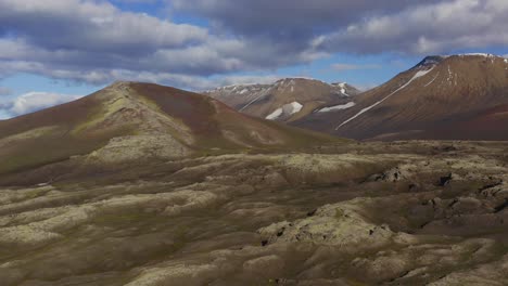 Flying-Through-Ragged-Desert-Landscape-Around-Mount-Hekla-In-South-Iceland---Aerial-Drone-Shot