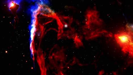 Rote-Nebelwolken-Bewegen-Sich-Mit-Hellen-Sternenstrahlen-Im-Universum