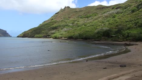 The-beach-at-Houmi-bay,-Nuku-Hiva,-Marquesas-Islands,-French-Polynesia
