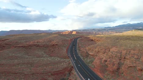 Interstate-Highway-Road-between-Southwest-Desert-Red-Rock-Canyon,-Aerial