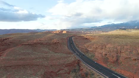 Interstate-highway-through-Utah-countryside-desert,-aerial-view