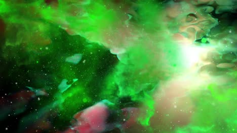 Die-Oberfläche-Der-Grünen-Nebelwolken,-Die-Sich-Im-Universum-Vor-Dem-Hintergrund-Der-Sterne-Bewegen