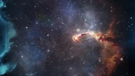 Nubes-Nebulosas-Rojas,-Amarillas-Y-Azules-Moviéndose-En-El-Universo-Oscuro,-Espacio