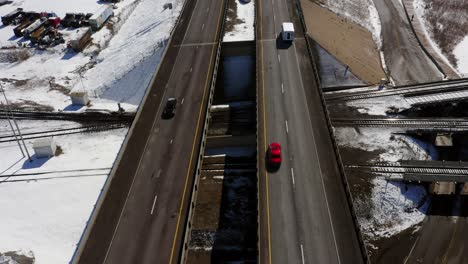 An-aerial-view-of-the-highway-with-snow-pans-up