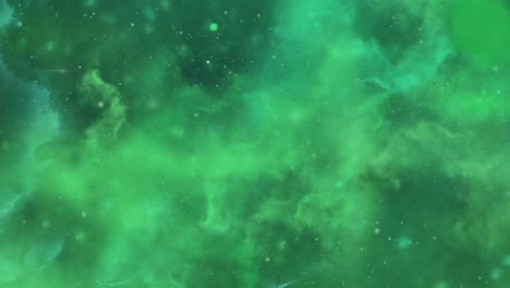 Punto-De-Vista,-La-Superficie-De-La-Nube-Nebulosa-Verde-Moviéndose-En-El-Universo