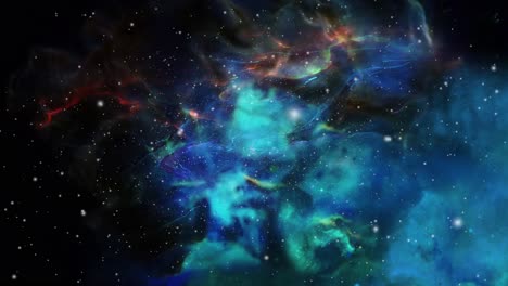 Blaue-Nebelwolken-Und-Umgebende-Sterne,-Die-Sich-Im-Universum-Bewegen-Und-Schweben