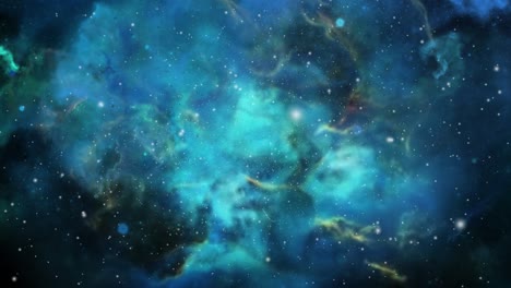 point-of-view,-the-moving-and-floating-blue-nebula-clouds-in-the-star-filled-universe