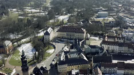 Drone-Aerial-footage-of-Weimar-on-a-sunny-spring-day
