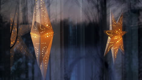 Beautiful-christmas-decoration-hanging-in-windows,-dolly-motion