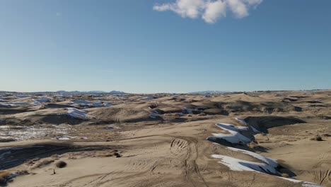 Beautiful-aerial-view-of-desert-sand-dunes-in-Utah-in-winter