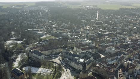 Drone-Aerial-footage-of-Weimar-on-a-sunny-spring-day