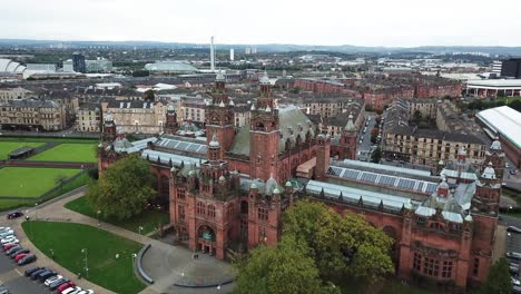 Flying-over-Kelvingrove-Art-Gallery-and-Museum-at-Glasgow-in-Scotland