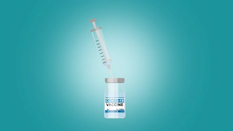 Animation-of-a-syringe-filling-with-a-dose-of-Covid-vaccine,-on-a-blue-background