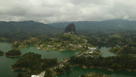 Wide-Angle-View-of-Guatape-Rock-on-Cloudy-Day