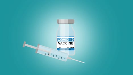 Animation-of-a-syringe-filled-with-Covid-vaccine,-on-a-blue-background