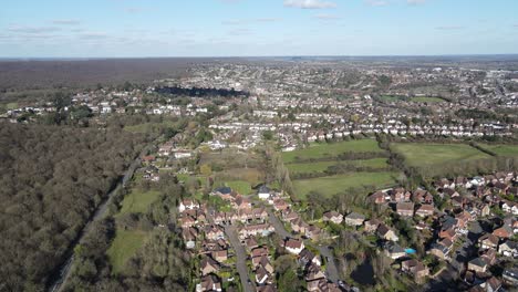 Aerial-Pan-of-Loughton-Essex-Epping-forest-in-background-