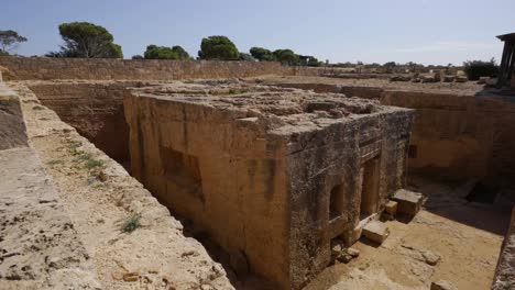 Wide-high-angle-view-of-the-Tomb-of-the-Kings-in-Paphos,-Cyprus