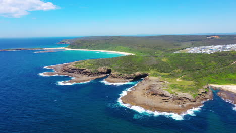 Catherine-Hill-Bay-on-New-South-Wales-Australia-coastline,-aerial-view