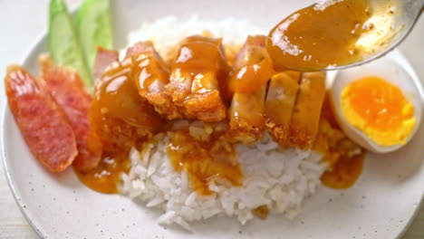 crispy-belly-pork-on-rice-with-barbecue-red-sauce