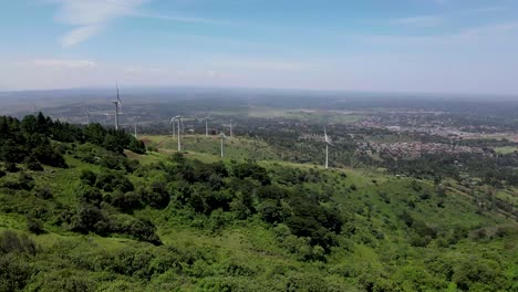Paris-agreement-against-climate-change,-drone-technology-monitoring-the-wind-power-station-in-nairobi-kenya