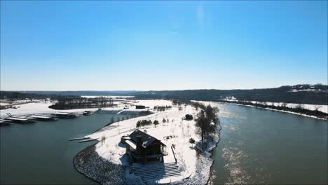 Aerial-footage-of-Freedom-point-and-Clarksville-Marina-after-a-snowstorm