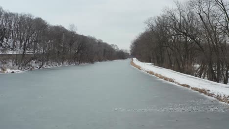 Frozen-icy-river-in-low-angle-view