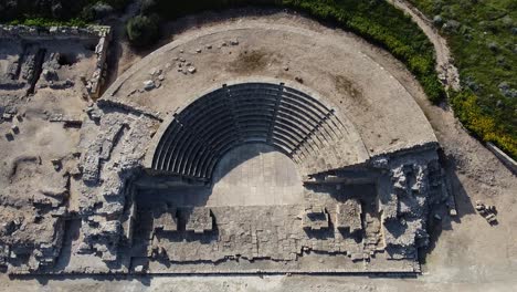 Wide-aerial-view-of-an-ancient-Greek-Odeon,-amphitheater